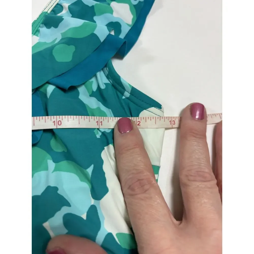 Michael Kors Swim One Piece Bathing Suit Swimsuit Teal Blue White Floral 10